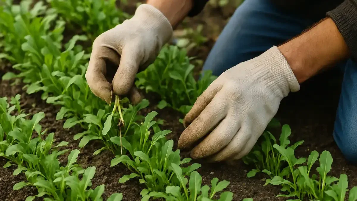 Rucola d’autunno troppo fitta: quando diradarla per evitare piantine deboli